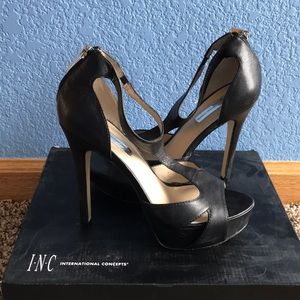 INC Black Leather Heels